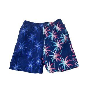 UZZI Boys Swim Trunks Palm Tree Print Size M Blue & Pink Elastic Waist Beach